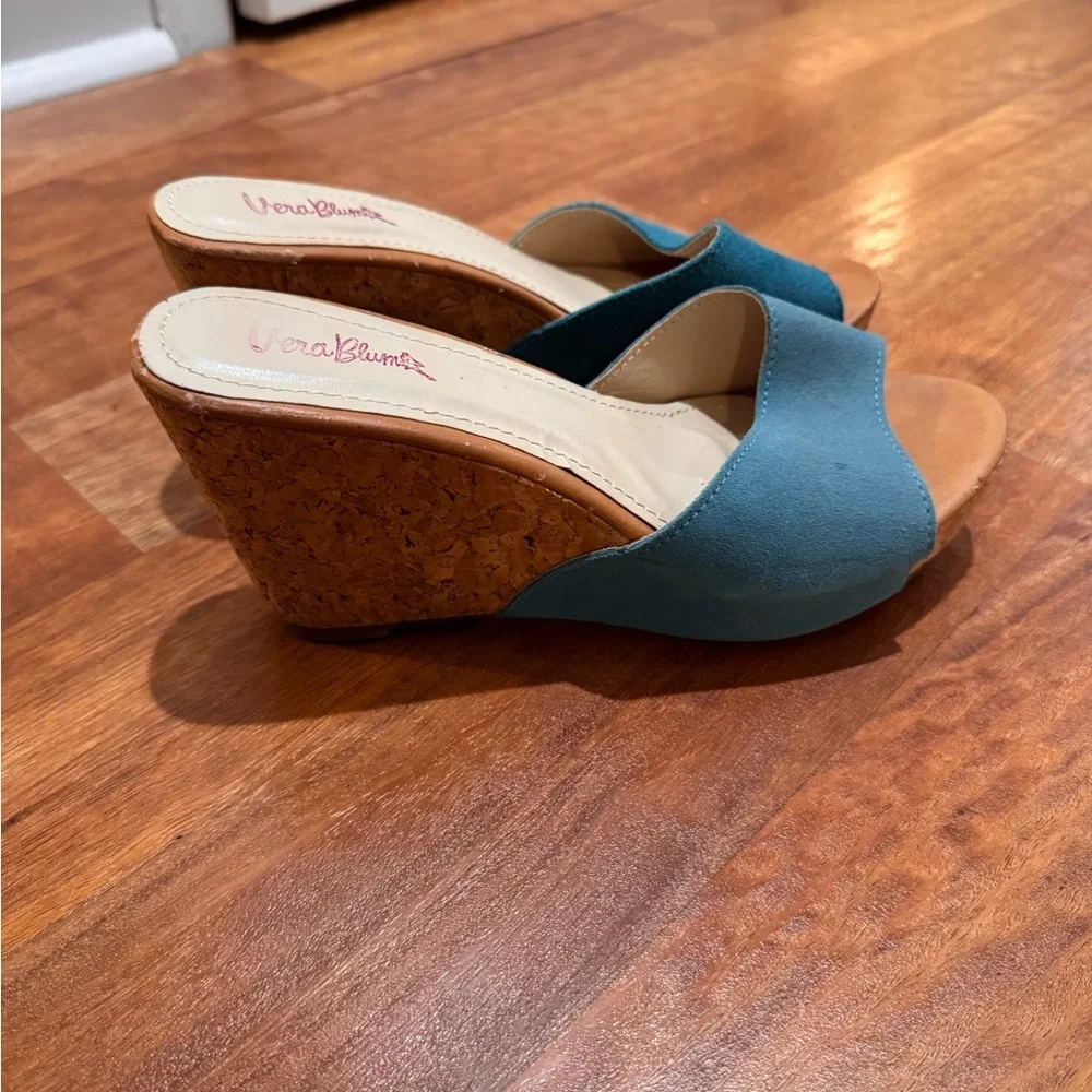 Vera Bradley Y2K 90s Blue Cork Wedge Sandals